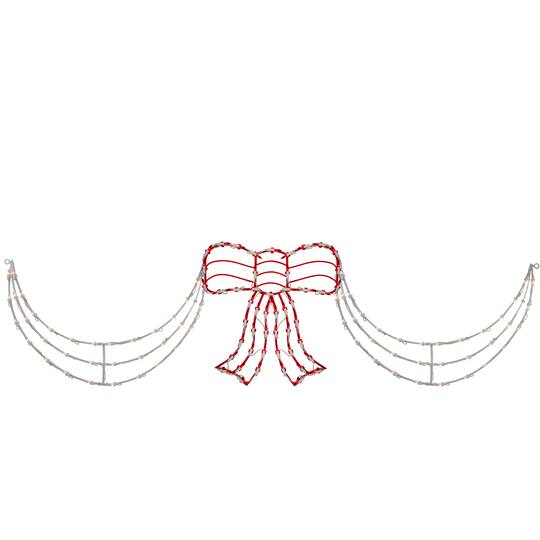 Lighted Red & White Bow Swag Christmas Decoration